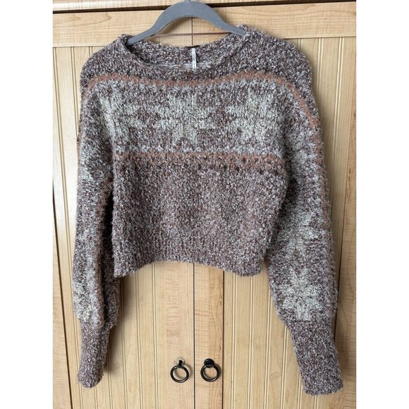 Free People Snowflake Cropped In Gingerbread Combo Pullover Sweater Size XS Soft - Picture 5 of 5
